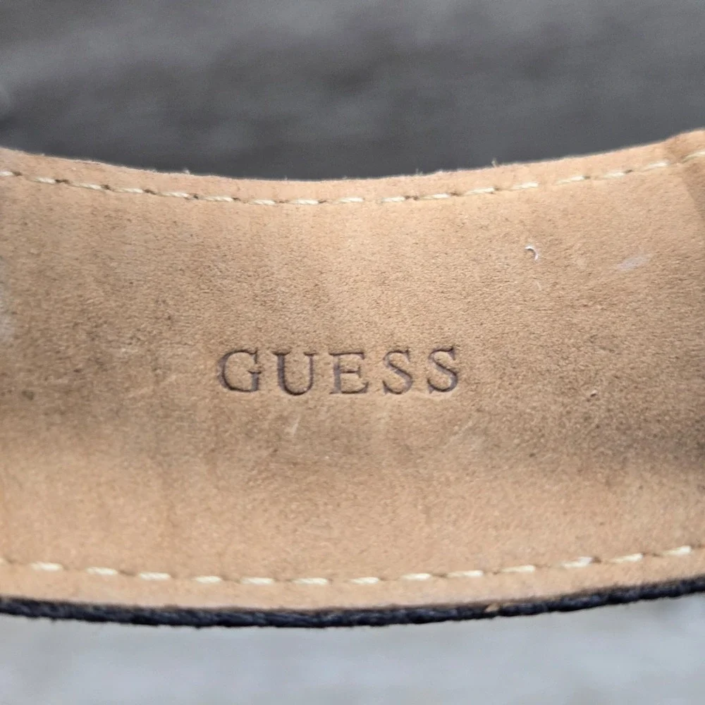 Guess Silver Tone Tank Women's Watch Black Fabric Cuff Band 6.5